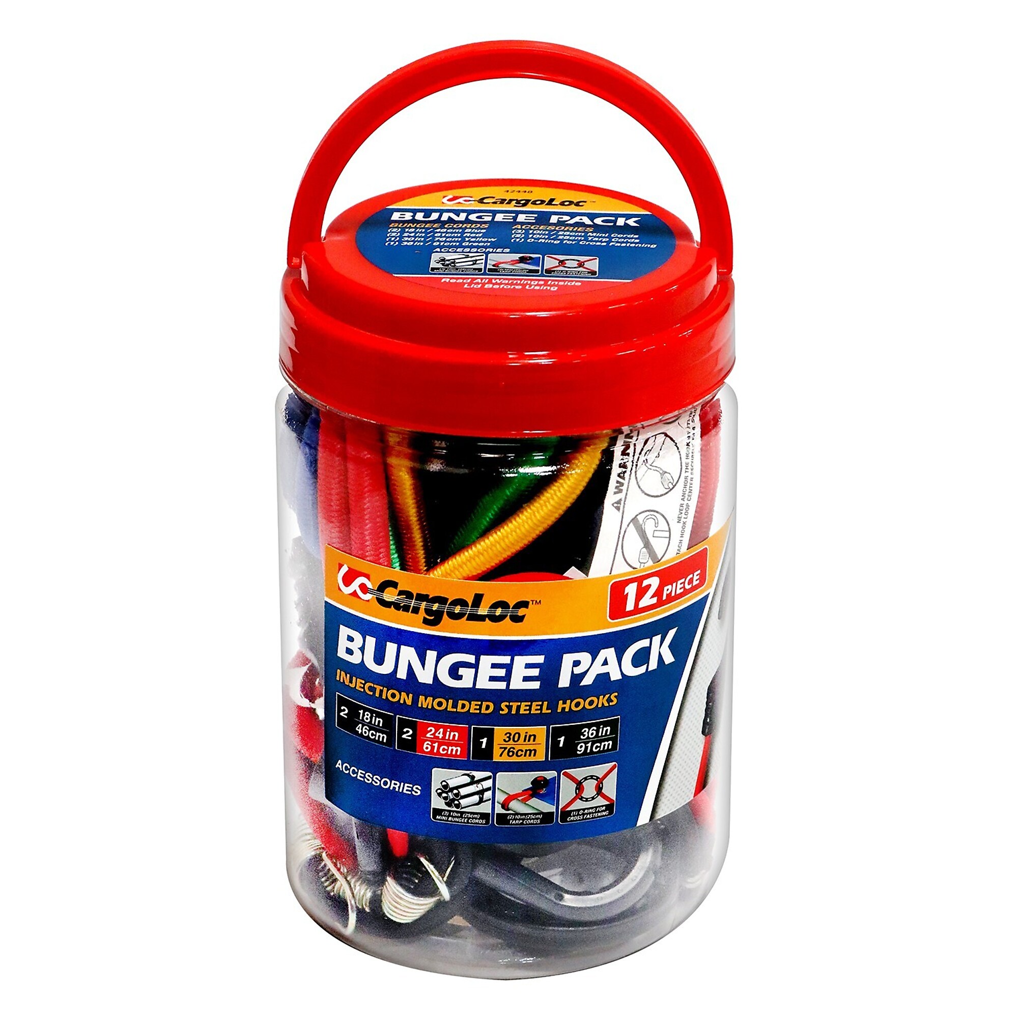 CargoLoc, 12 Pc Bungee Cord Assortment with Molded Steel Hooks, Model # 42448